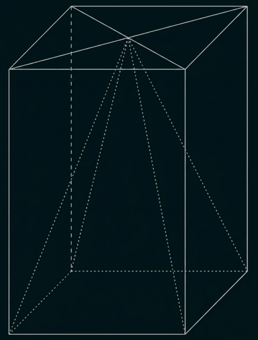 Skizze eines geometrischen Körpers mit gestrichelten und durchgezogenen Linien
